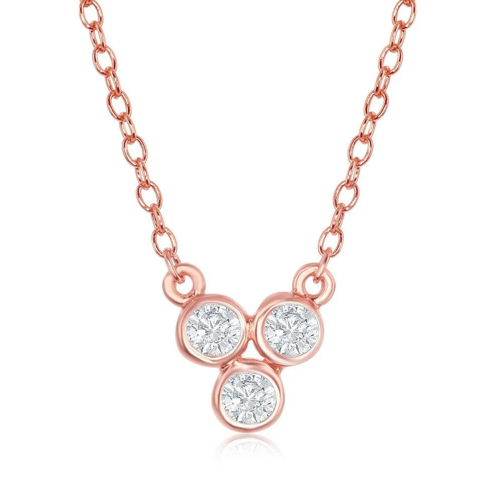 Sterling Silver Three Small Bezel-Set CZ Dainty Necklace