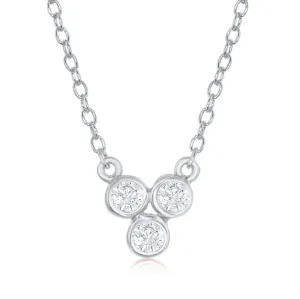 Sterling Silver Three Small Bezel-Set CZ Dainty Necklace