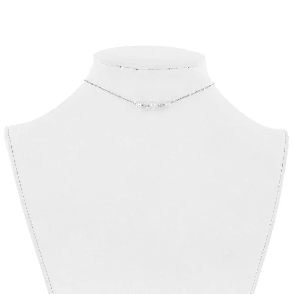 Sterling Silver Three Station Freshwater Pearls Choker Necklace