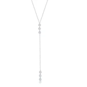 Sterling Silver Three Stone Bezel-Set CZ Lariat Necklace