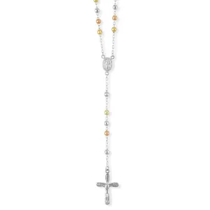 Sterling Silver Tri Color Beaded Rosary Necklace