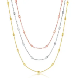 Sterling Silver Tri Color Oval Beaded Necklace