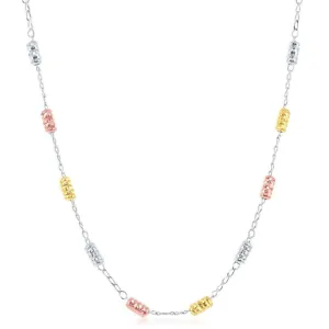 Sterling Silver Tri-Color Striped Rod Necklace