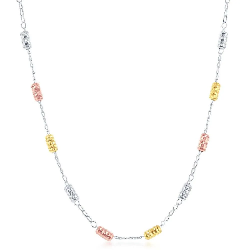 Sterling Silver Tri-Color Striped Rod Necklace