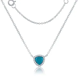 Sterling Silver Triangle Turquoise with CZ Border Necklace