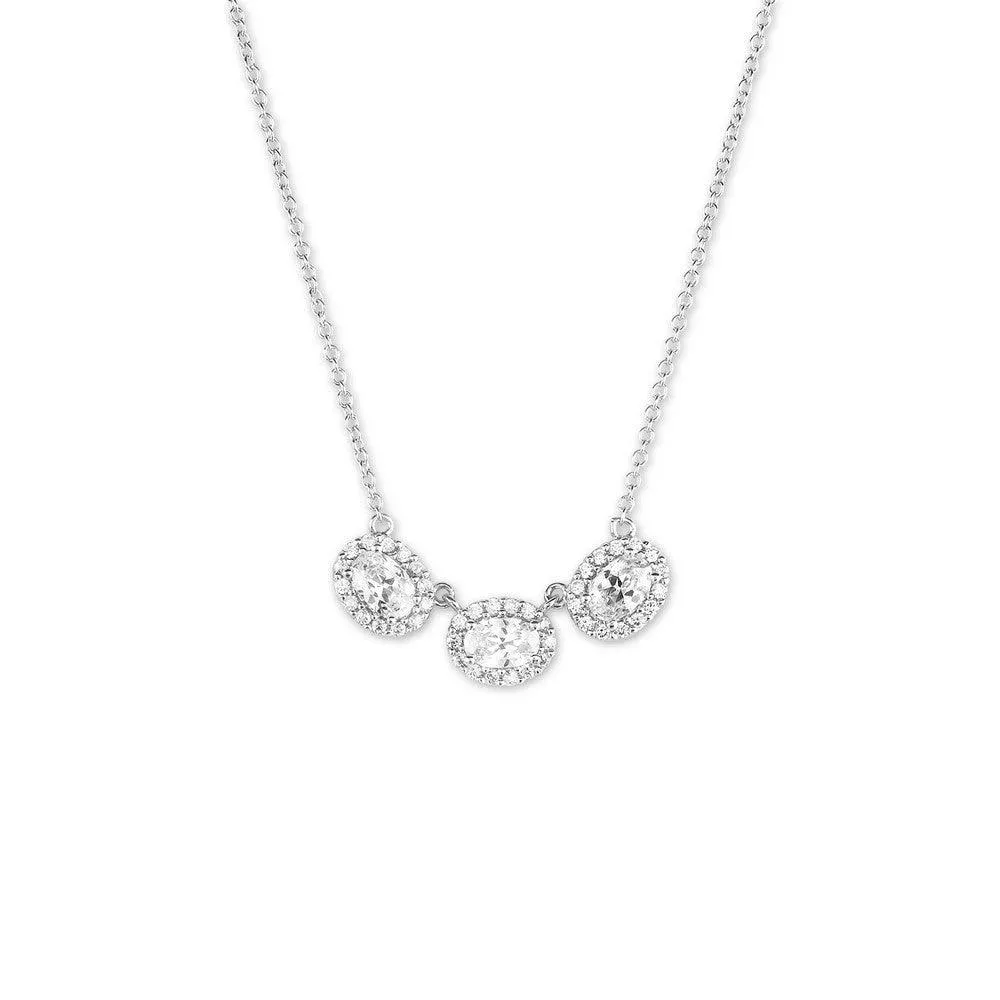 Sterling Silver Triple Oval CZ Necklace