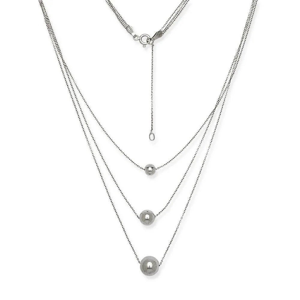Sterling Silver Triple Strand Bead Necklace
