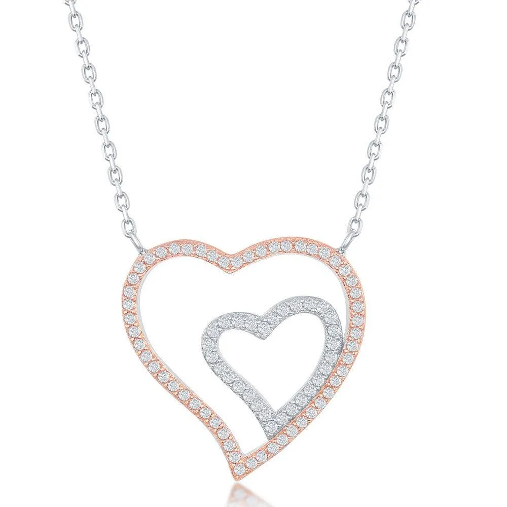 Sterling Silver Two-Tone Double Heart Necklace