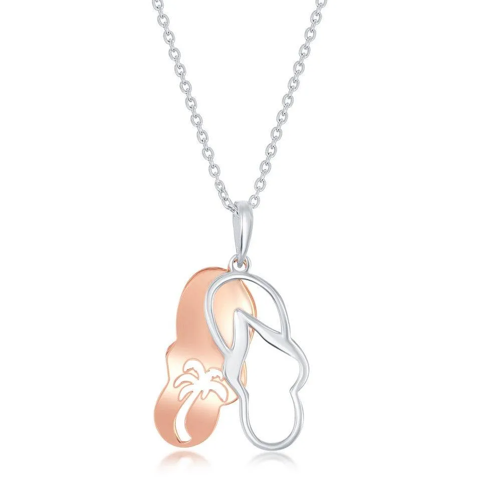 Sterling Silver Two Tone Flip Flop Necklace