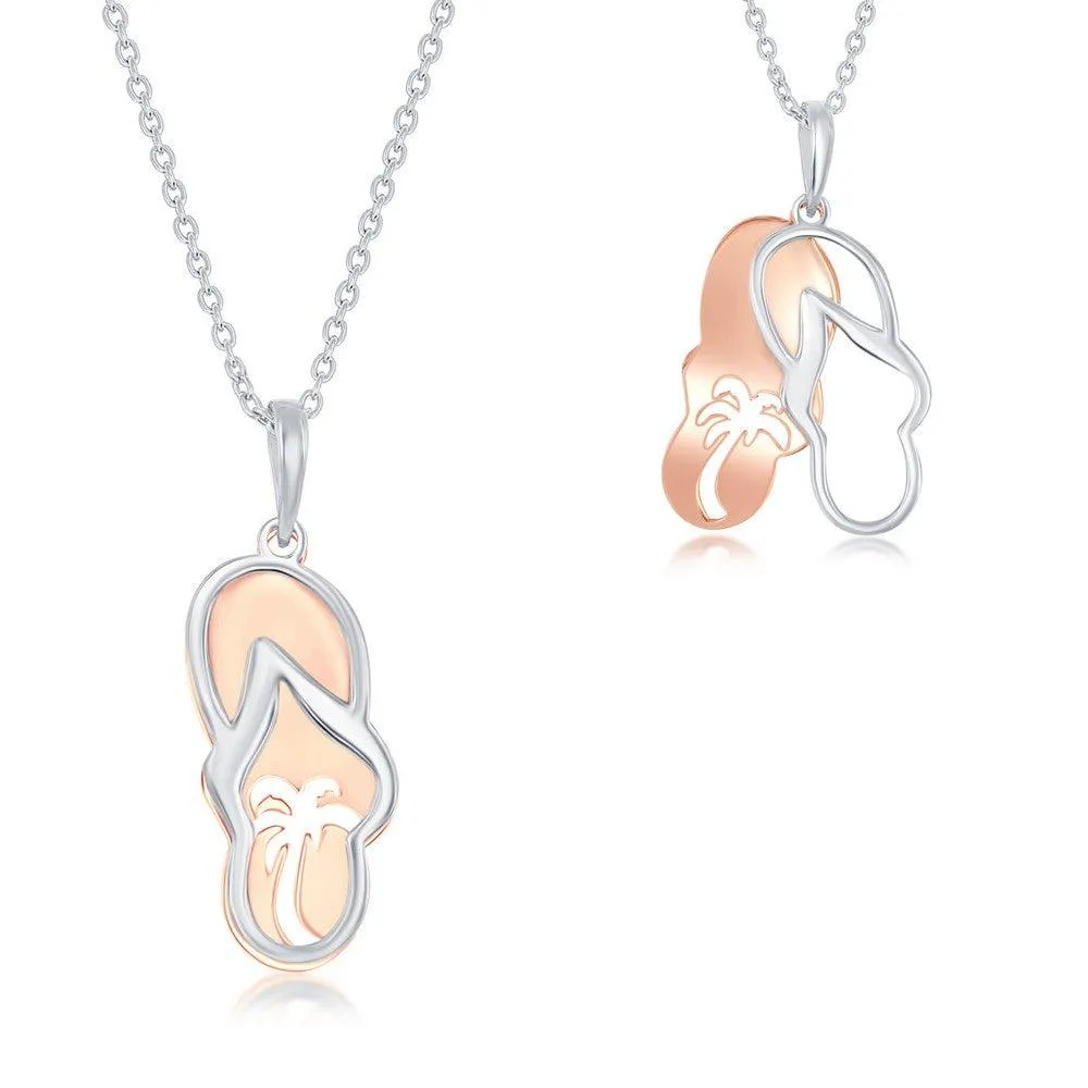 Sterling Silver Two Tone Flip Flop Necklace