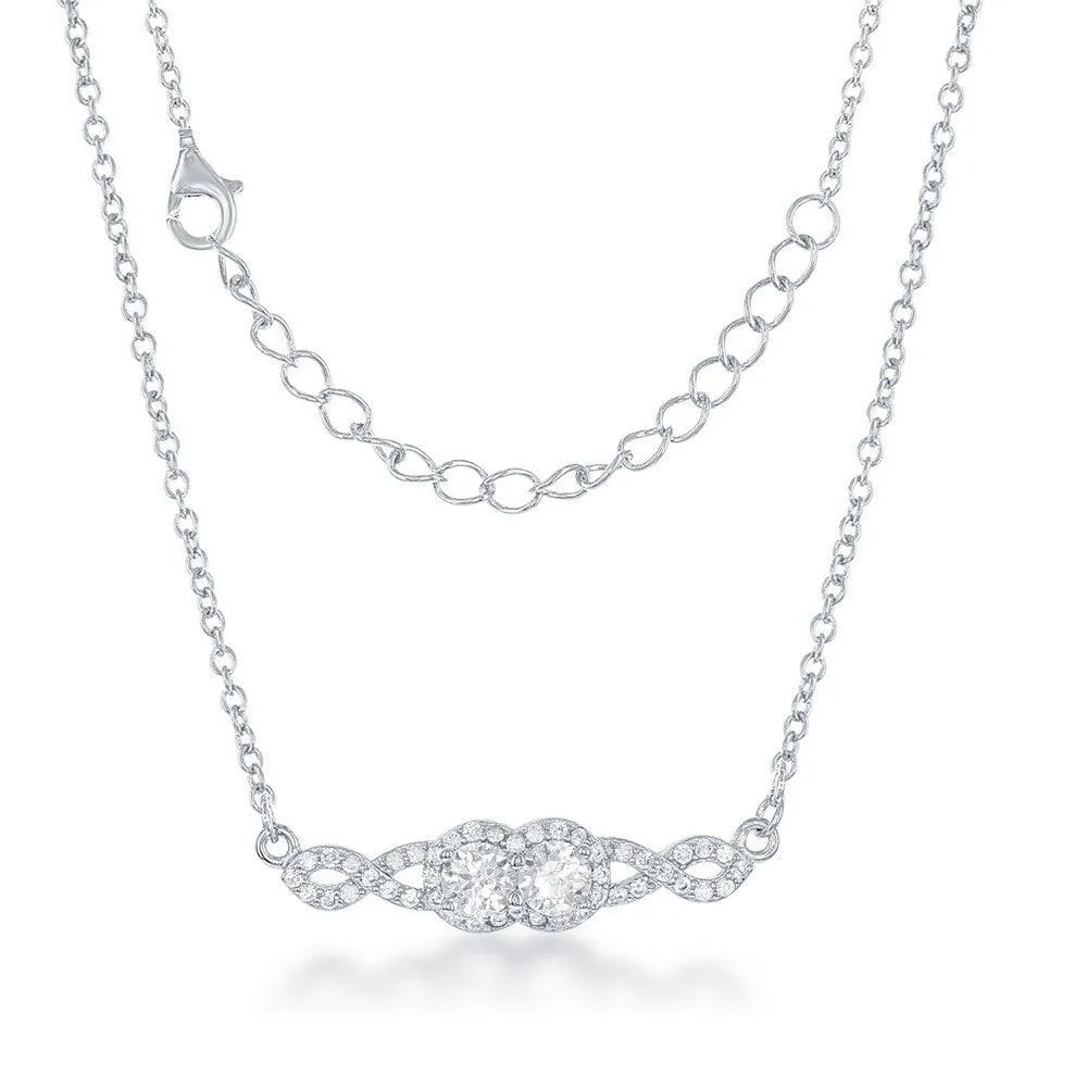 Sterling Silver Us2gether Two-Stone CZ Center Necklace