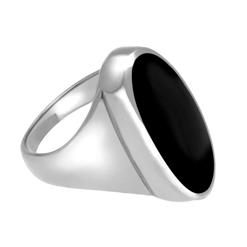 Sterling Silver Whitby Jet Long Oval Ring