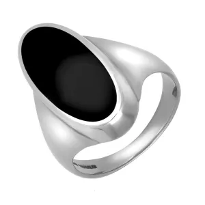 Sterling Silver Whitby Jet Long Oval Ring
