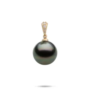 Tahitian Black Pearl Pendant in Gold with Diamonds - 12-15mm