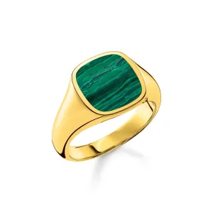 Thomas Sabo Gold Plated Sterling Silver Classic Green Ring