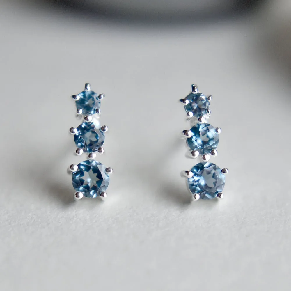 Triple Blue Topaz Studs