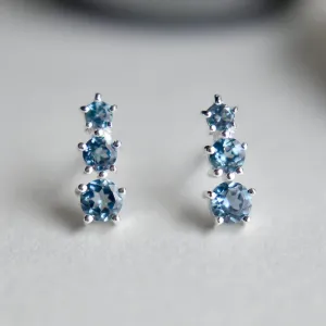 Triple Blue Topaz Studs
