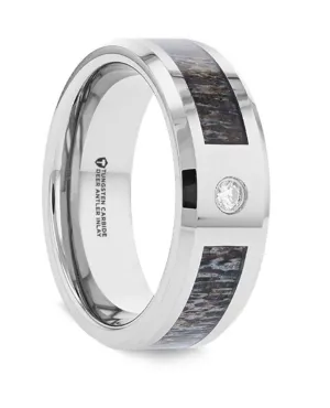 Tungsten Carbide ??Colton?? 8mm Ombre Deer Antler Inlay Diamond Wedding Band