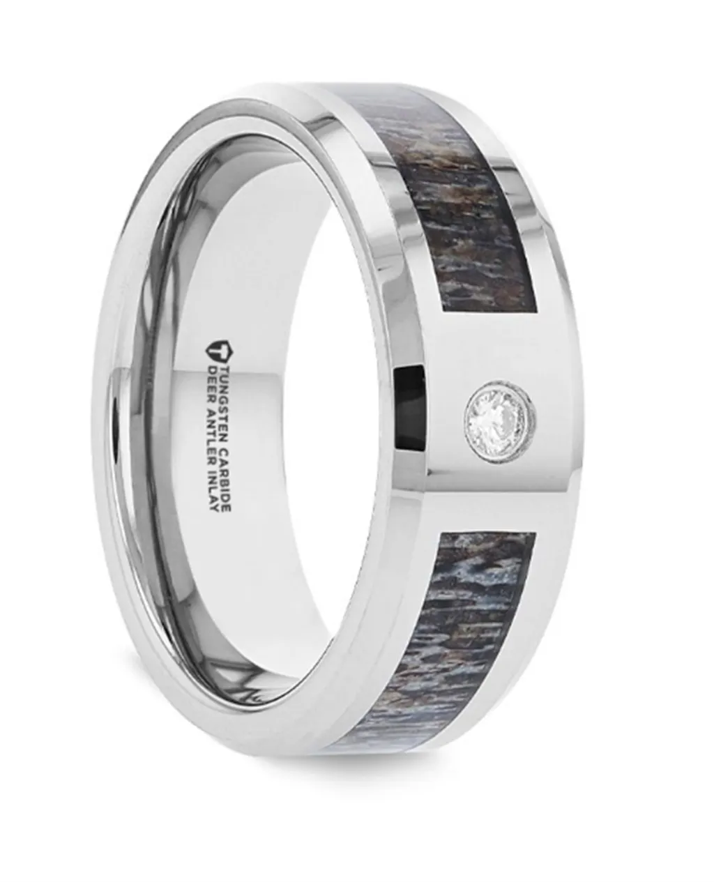 Tungsten Carbide ??Colton?? 8mm Ombre Deer Antler Inlay Diamond Wedding Band
