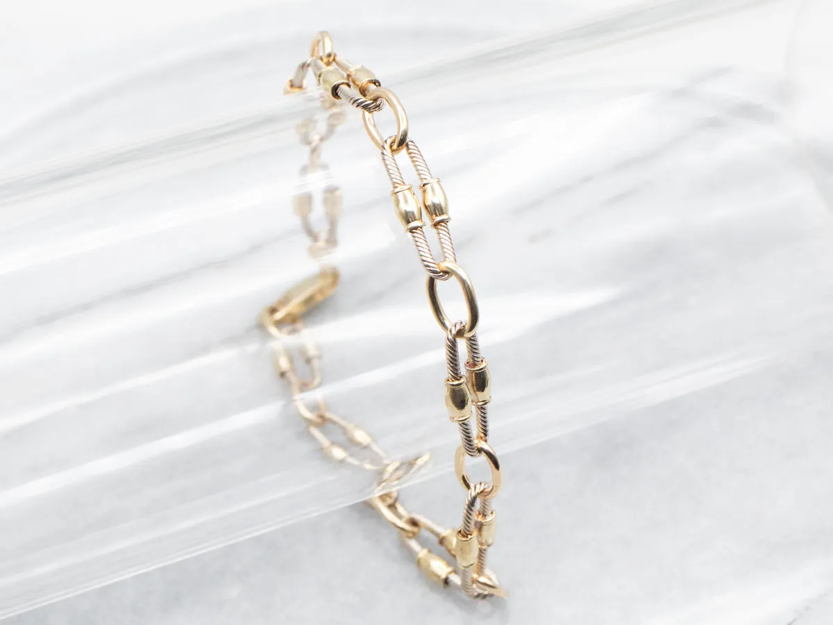 Two Tone Textured Oval Link Chain Bracelet