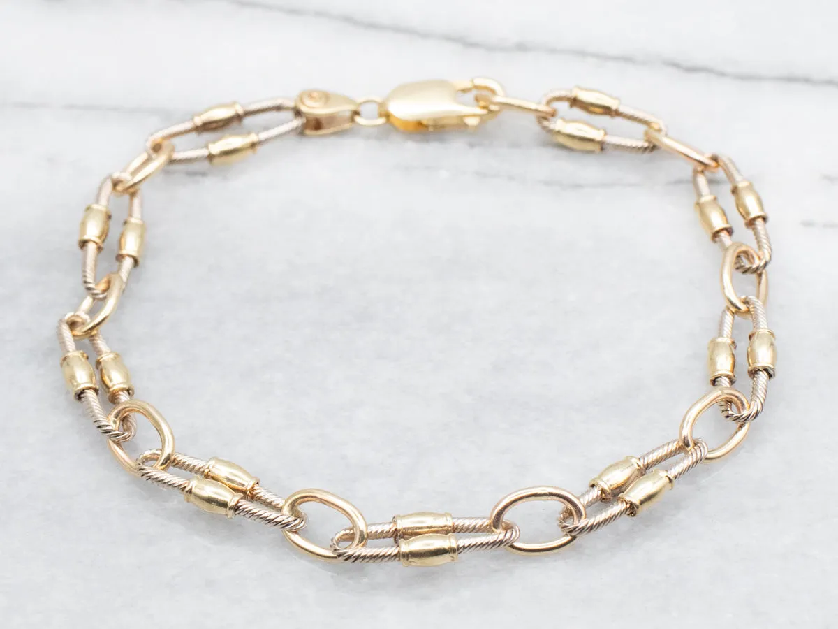 Two Tone Textured Oval Link Chain Bracelet