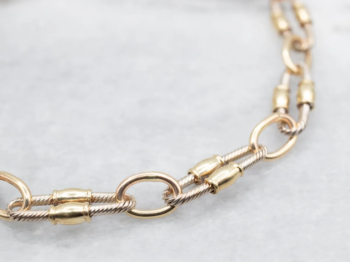 Two Tone Textured Oval Link Chain Bracelet