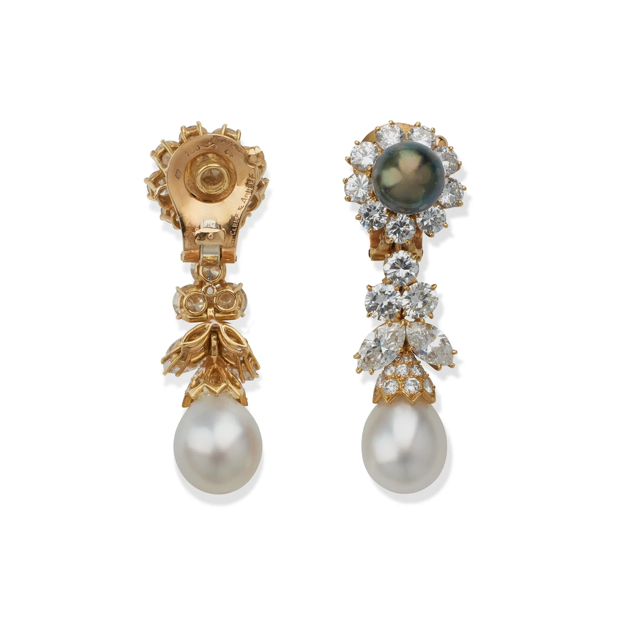 Van Cleef & Arpels Diamond and Pearl Clip Earrings