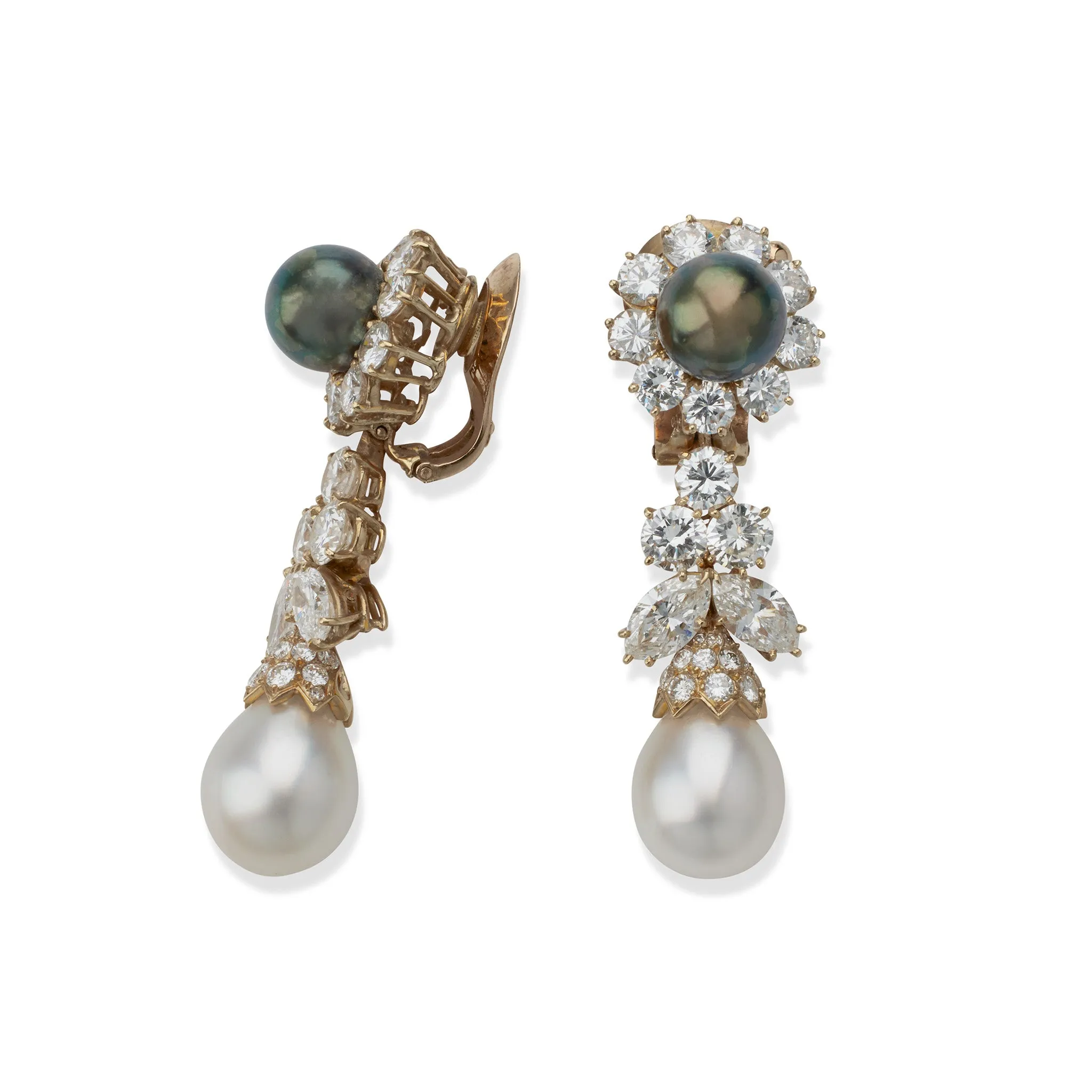 Van Cleef & Arpels Diamond and Pearl Clip Earrings