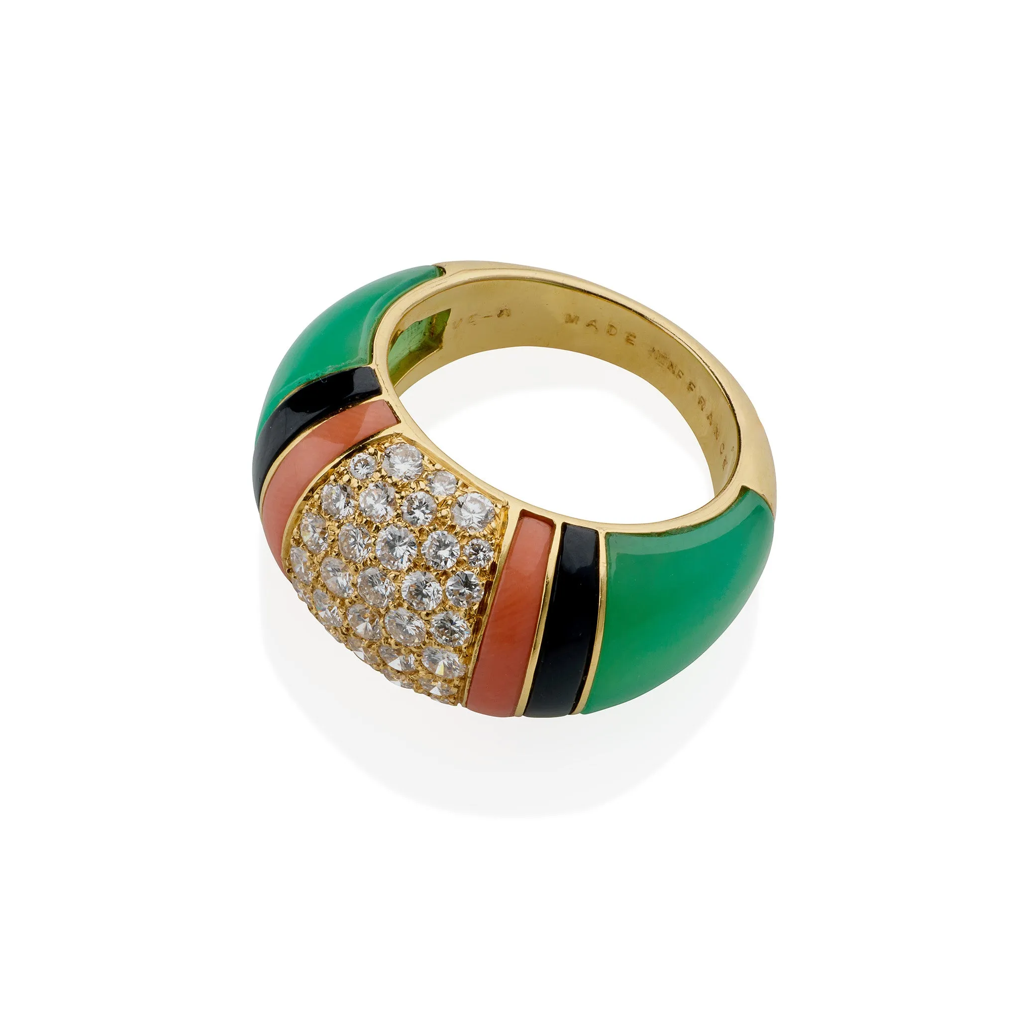 Van Cleef & Arpels Diamond, Chrysoprase and Coral Bomb Ring