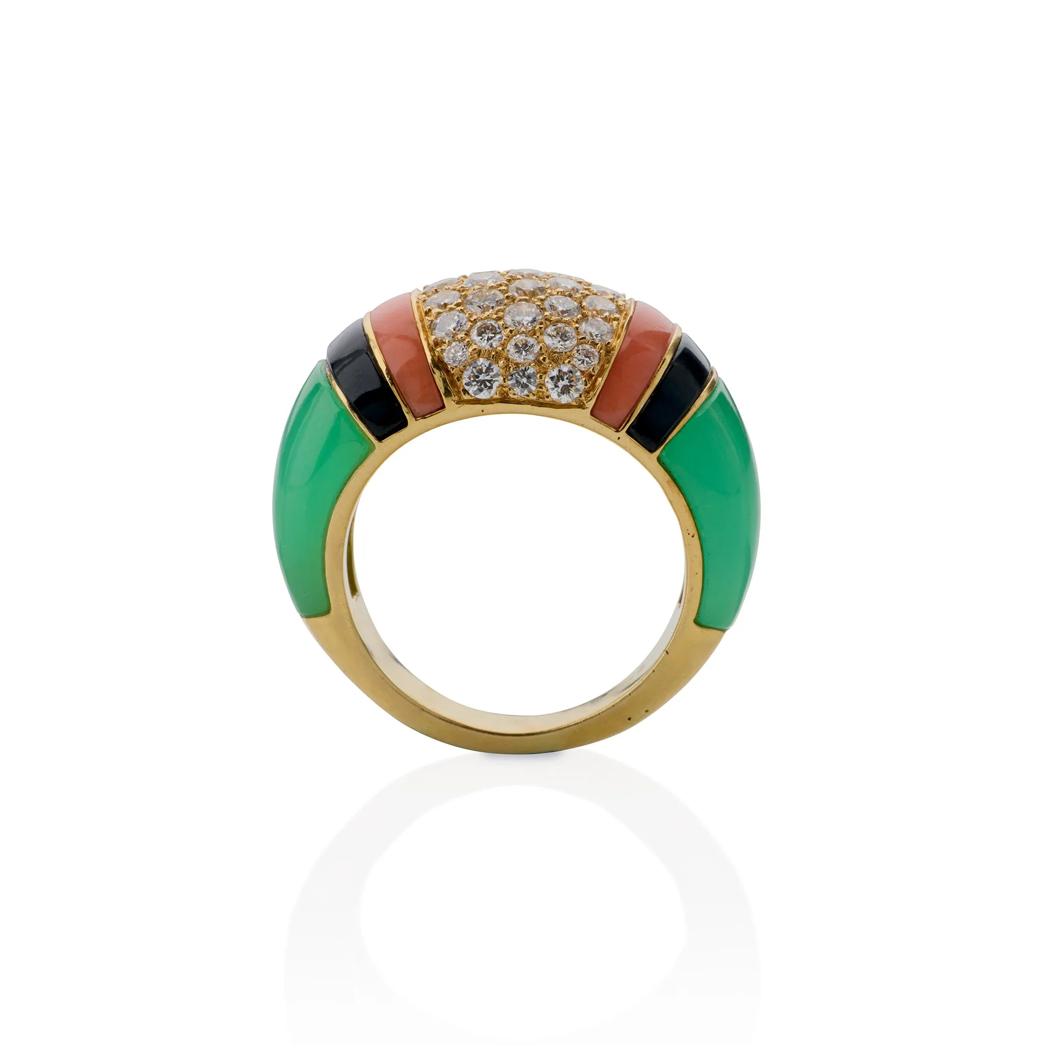 Van Cleef & Arpels Diamond, Chrysoprase and Coral Bomb Ring