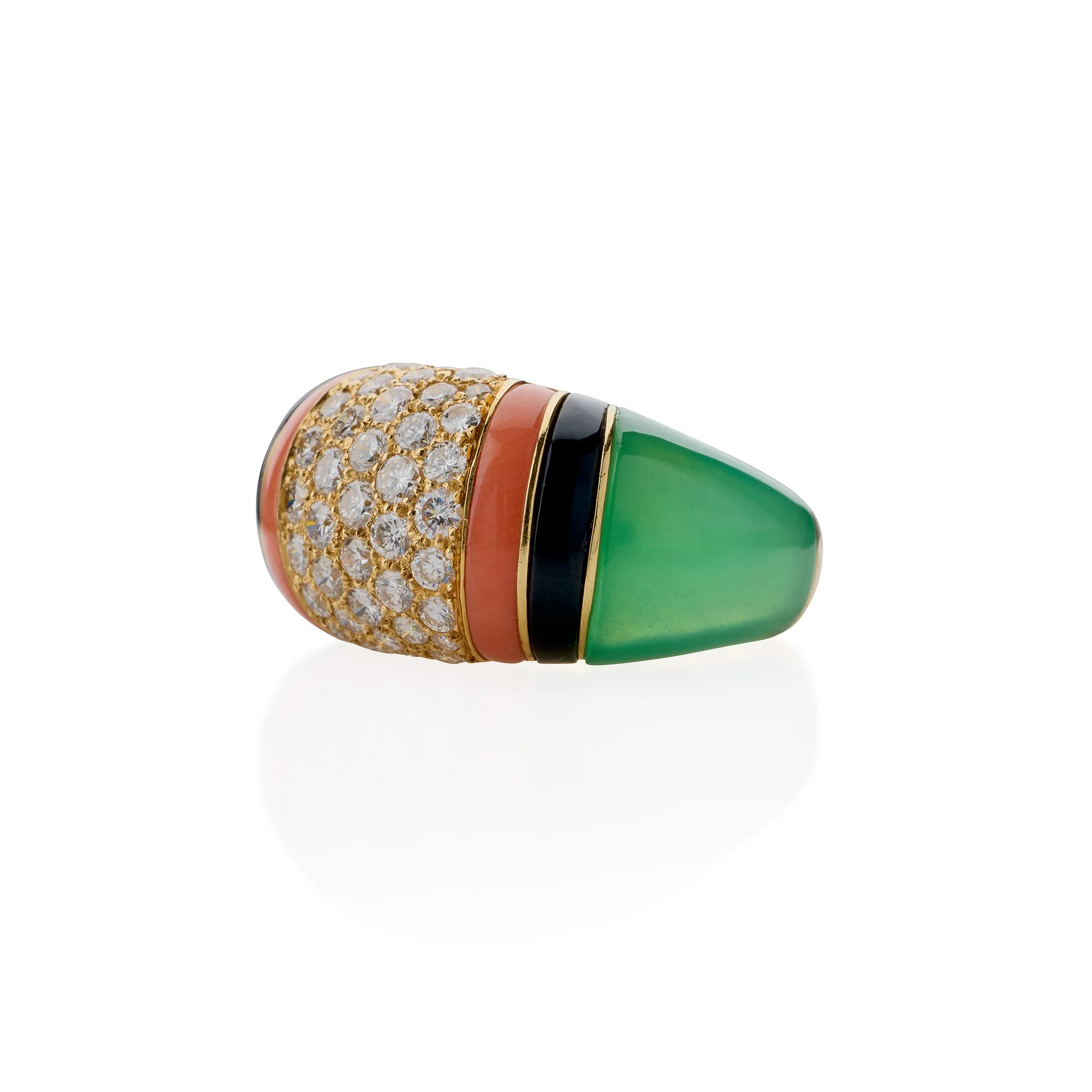 Van Cleef & Arpels Diamond, Chrysoprase and Coral Bomb Ring