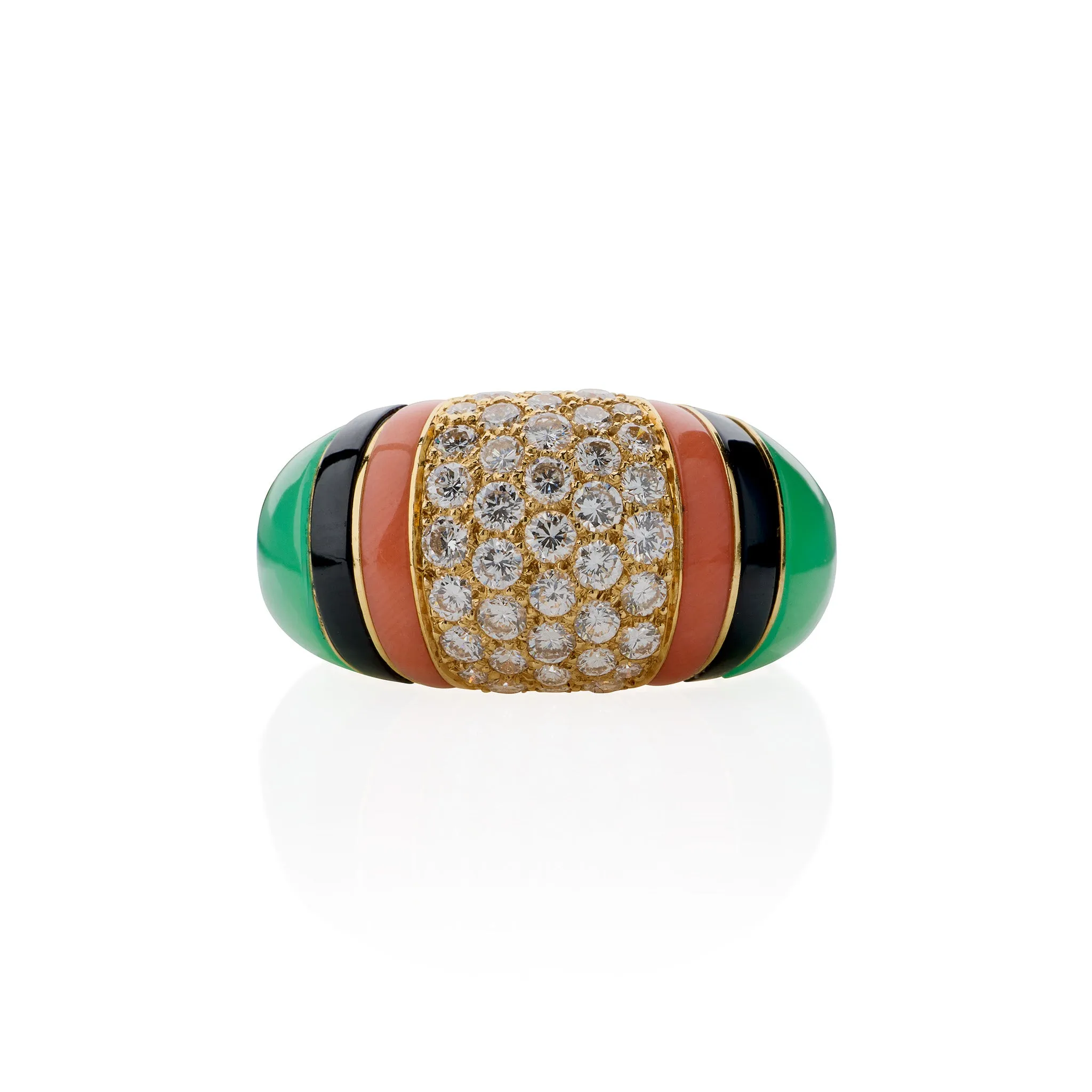 Van Cleef & Arpels Diamond, Chrysoprase and Coral Bomb Ring