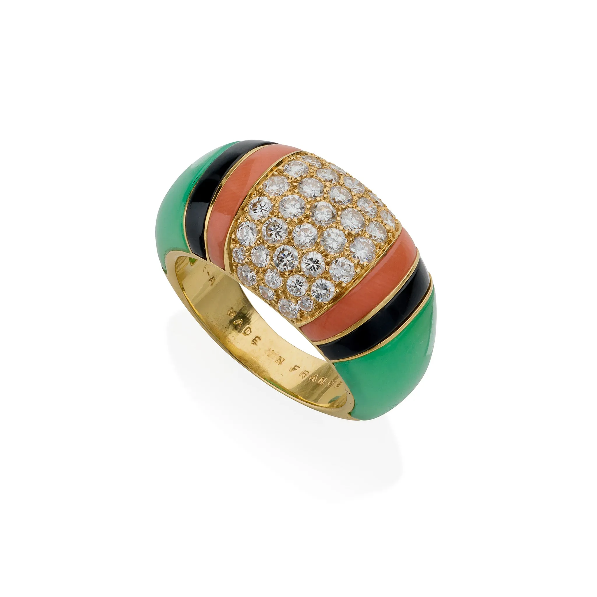 Van Cleef & Arpels Diamond, Chrysoprase and Coral Bomb Ring
