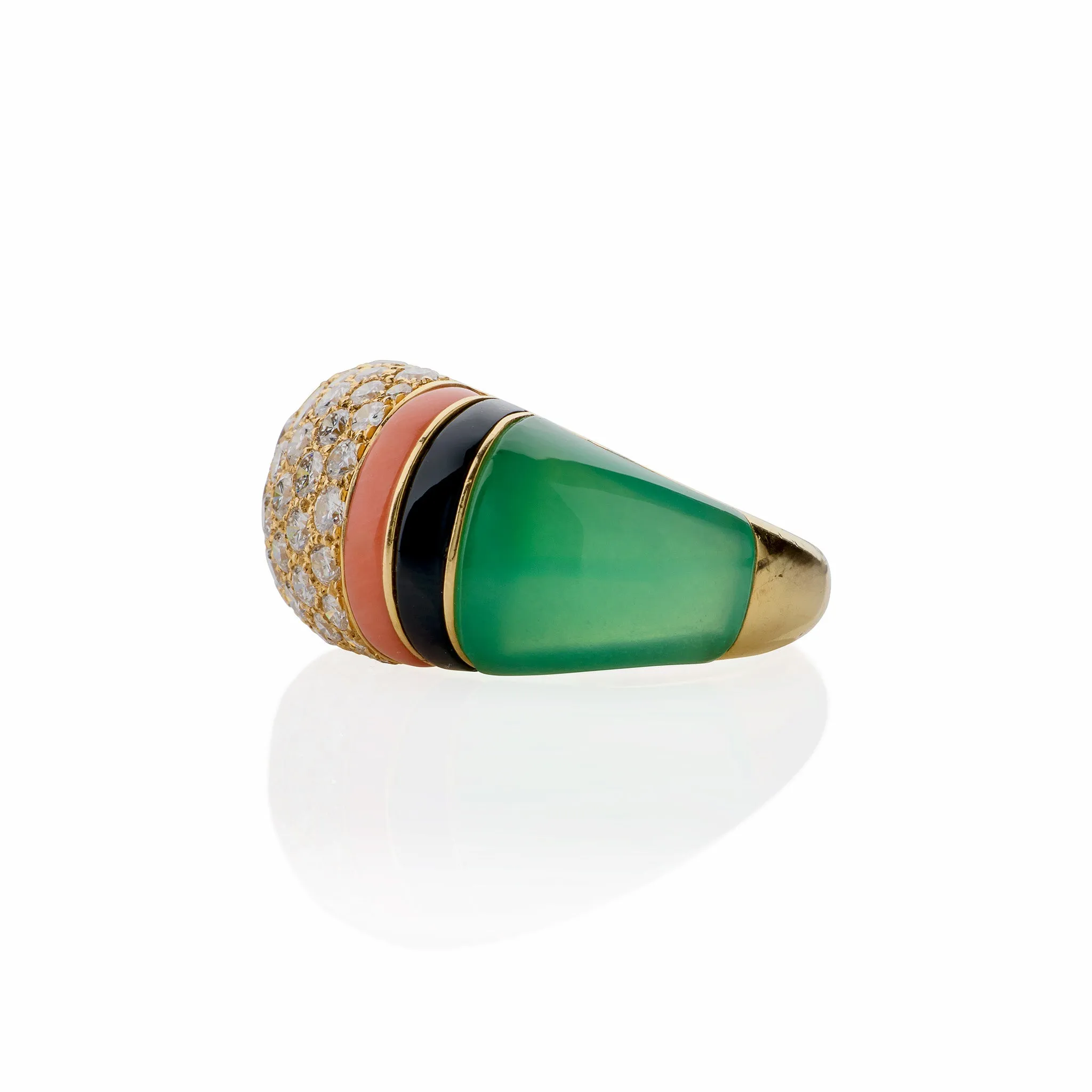 Van Cleef & Arpels Diamond, Chrysoprase and Coral Bomb Ring
