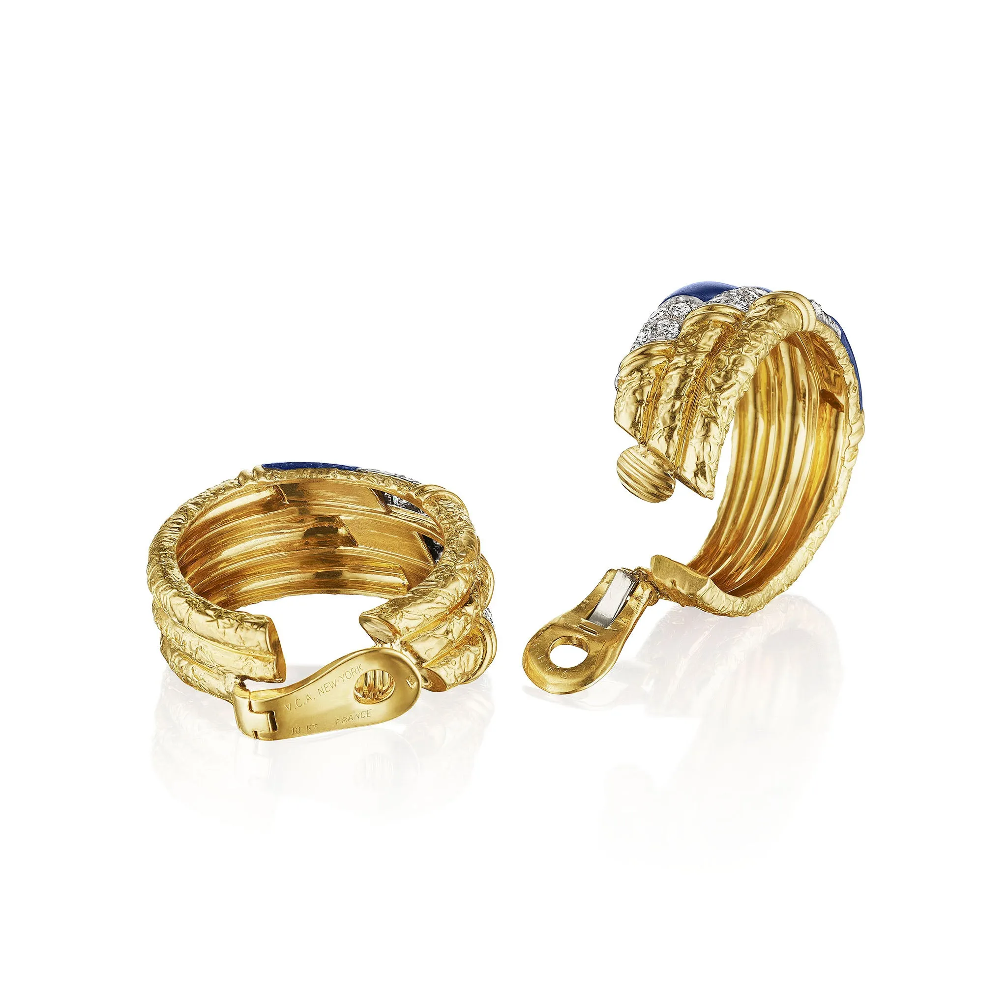 Van Cleef & Arpels Mid-century Lapis and Diamond Hoop Earrings