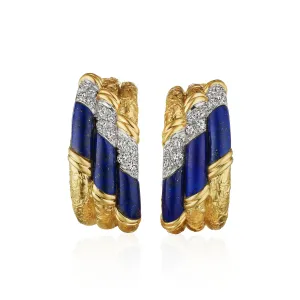Van Cleef & Arpels Mid-century Lapis and Diamond Hoop Earrings