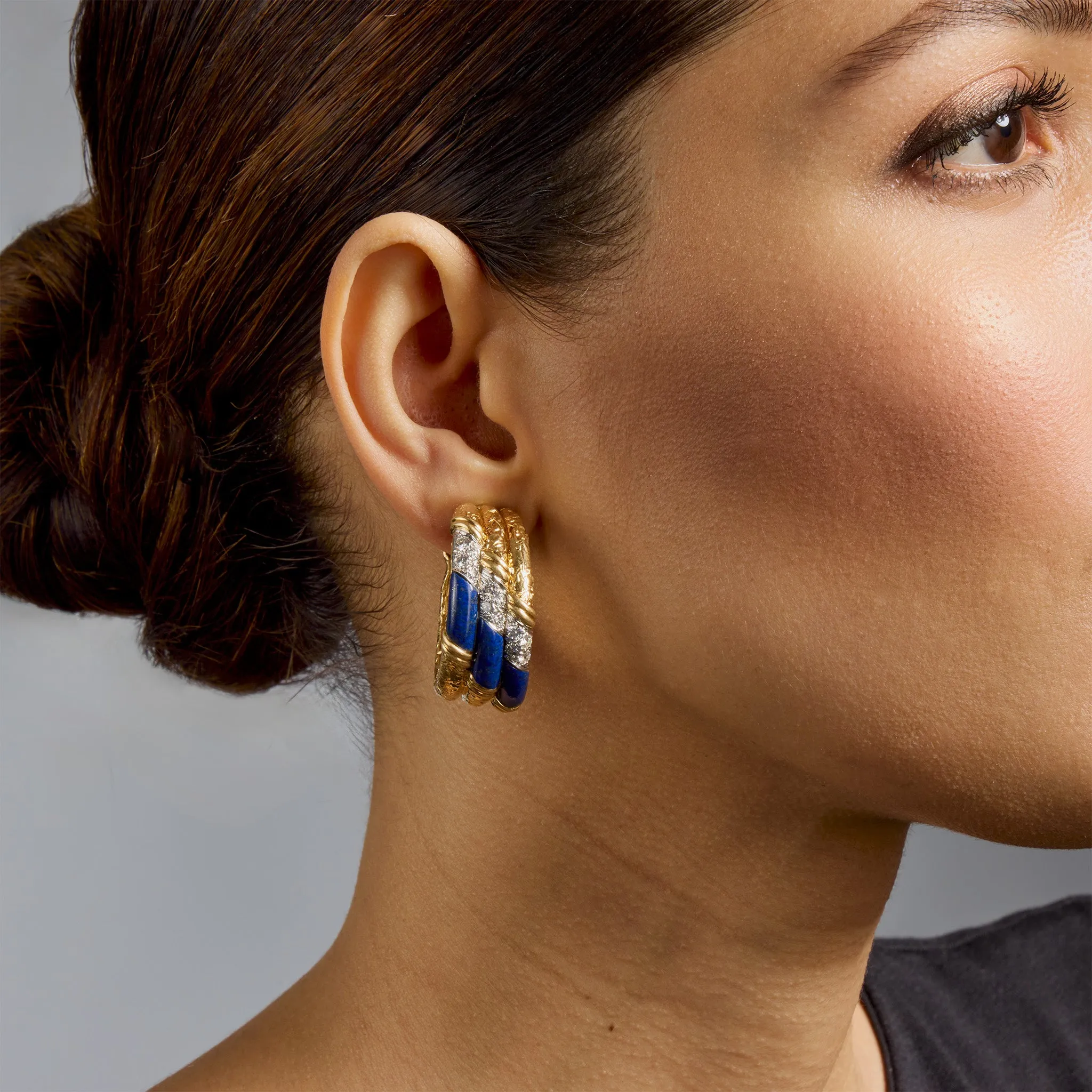 Van Cleef & Arpels Mid-century Lapis and Diamond Hoop Earrings