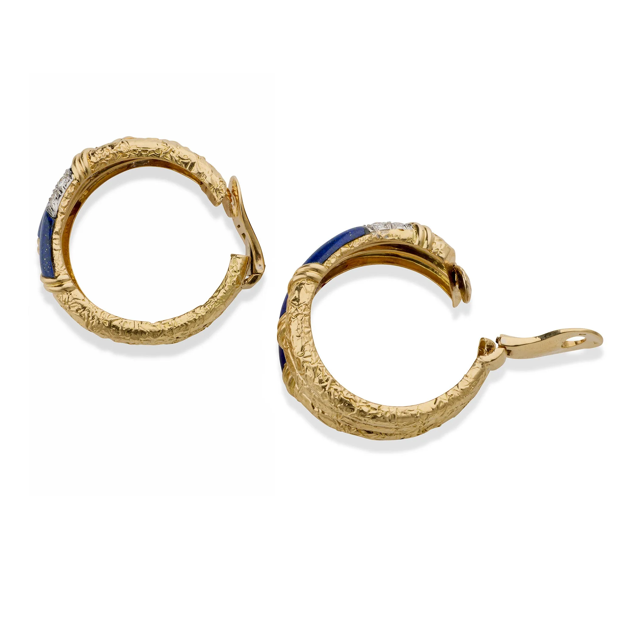 Van Cleef & Arpels Mid-century Lapis and Diamond Hoop Earrings