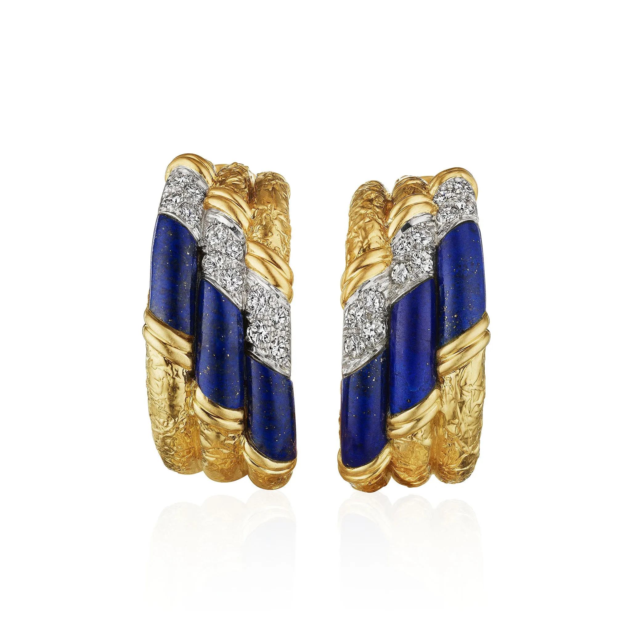 Van Cleef & Arpels Mid-century Lapis and Diamond Hoop Earrings