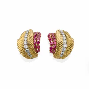 Van Cleef & Arpels Paris Mid-century Ruby and Diamond Earrings