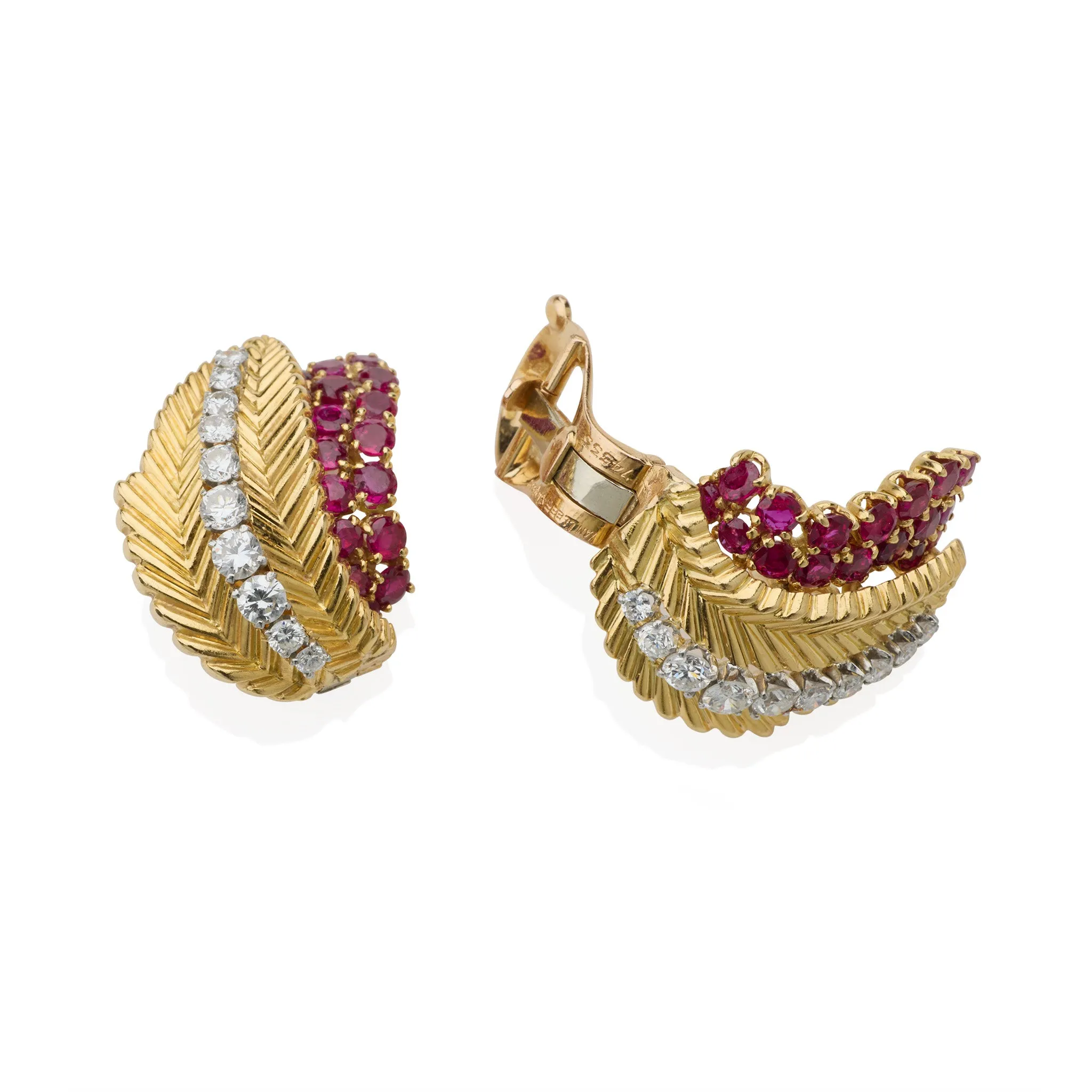 Van Cleef & Arpels Paris Mid-century Ruby and Diamond Earrings