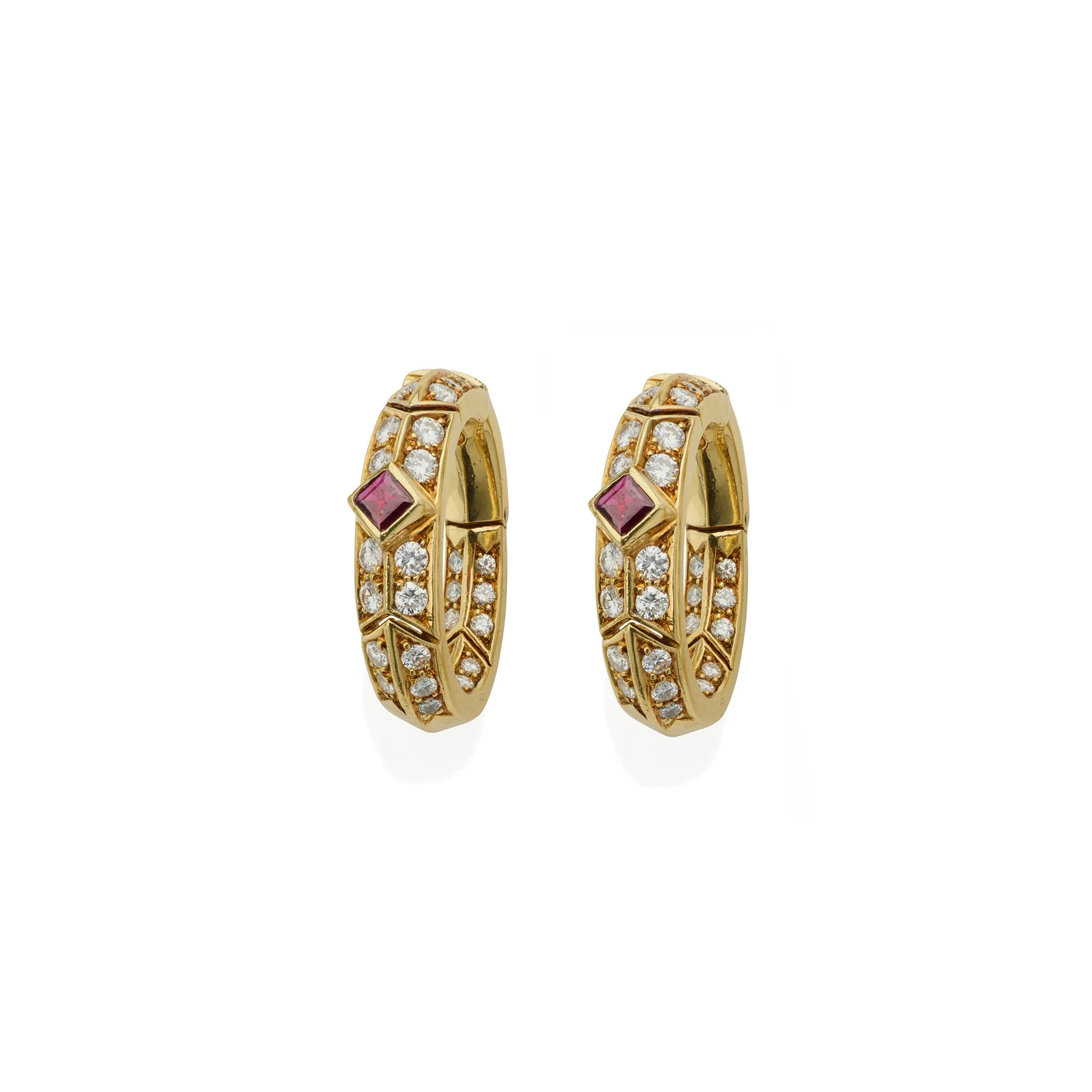 Van Cleef & Arpels Ruby and Diamond Hoop Earrings