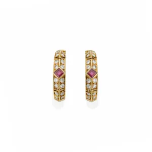 Van Cleef & Arpels Ruby and Diamond Hoop Earrings