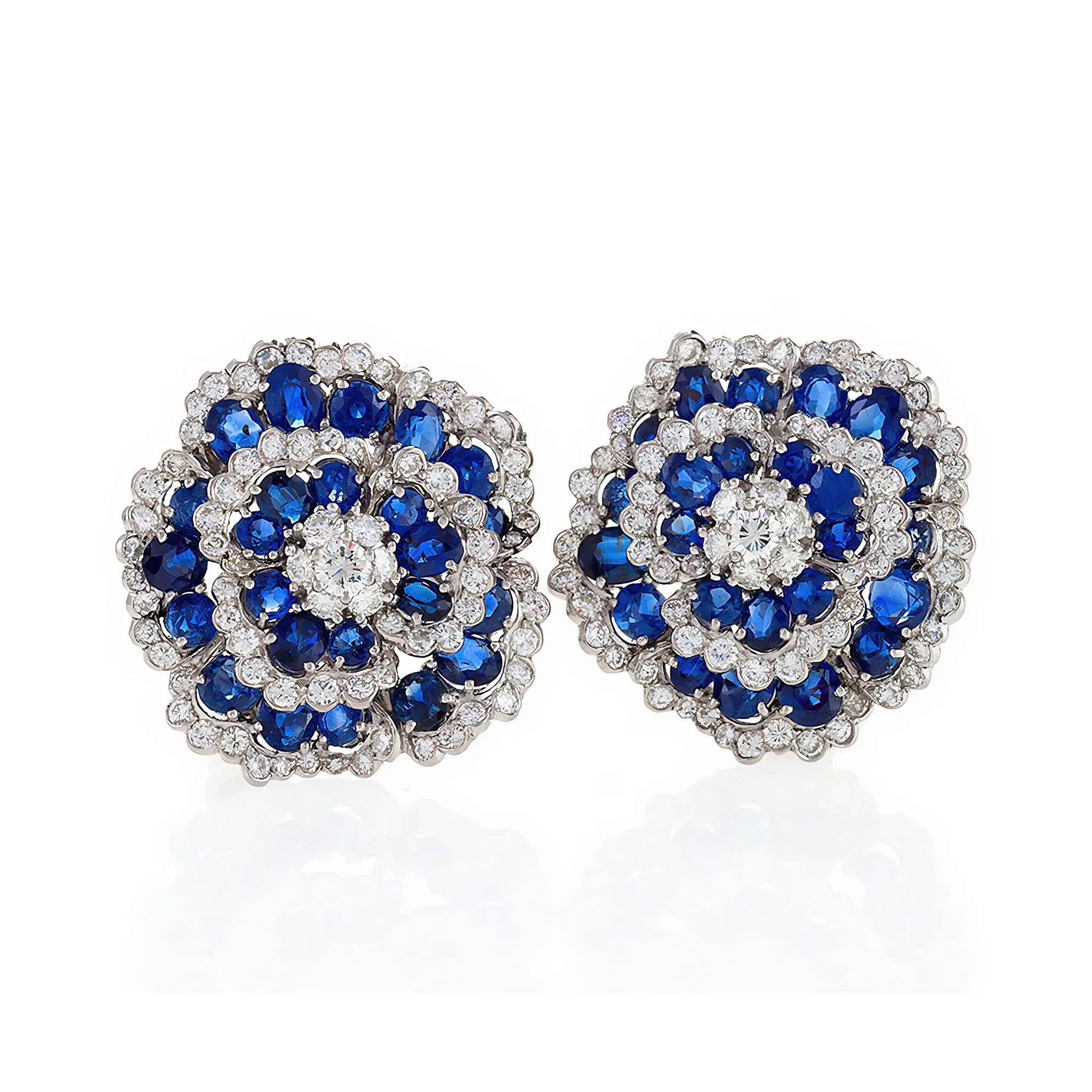 Van Cleef & Arpels Sapphire and Diamond "Camellia" Earrings