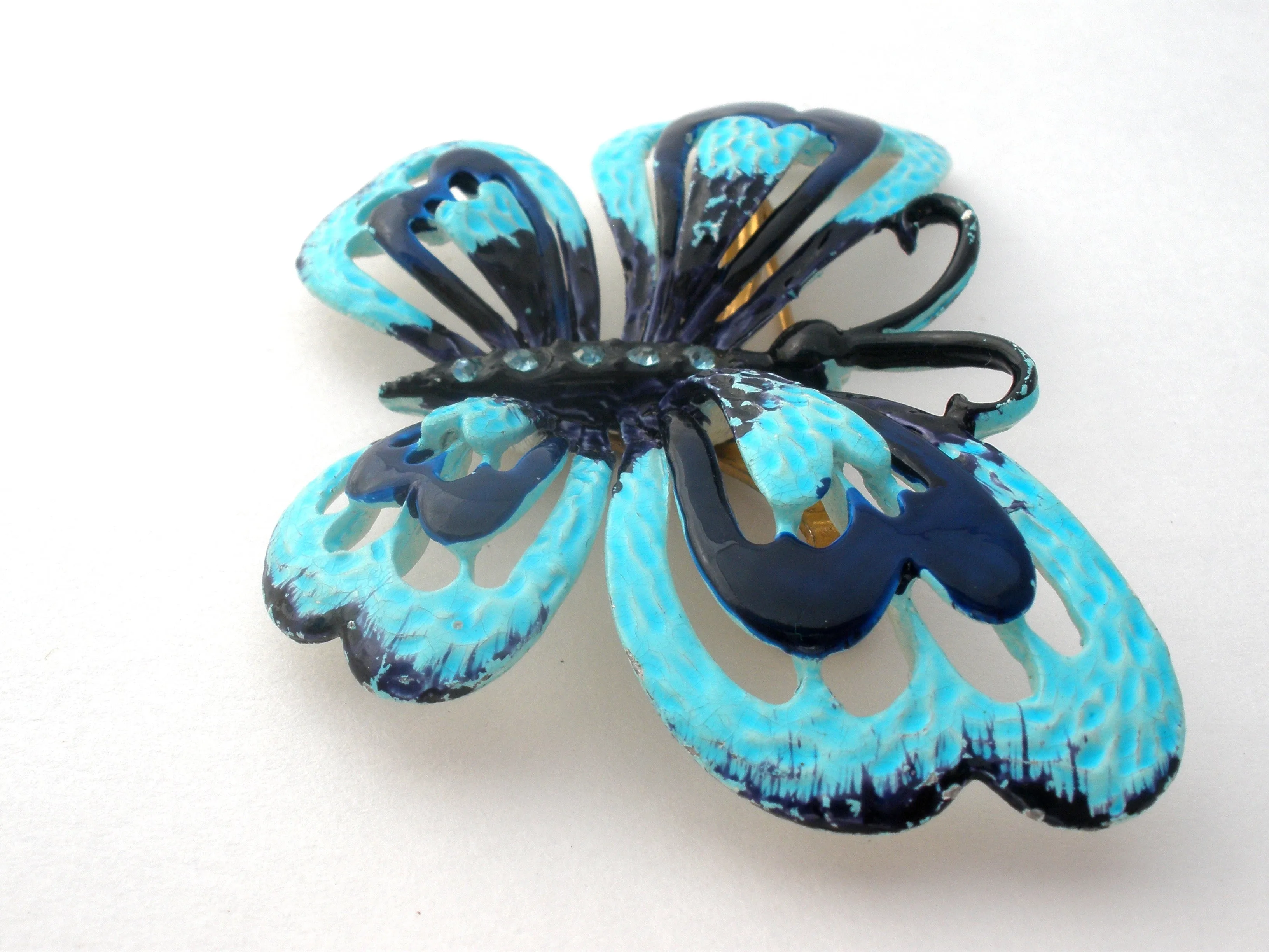 Vintage Blue Enamel Butterfly Brooch Pin