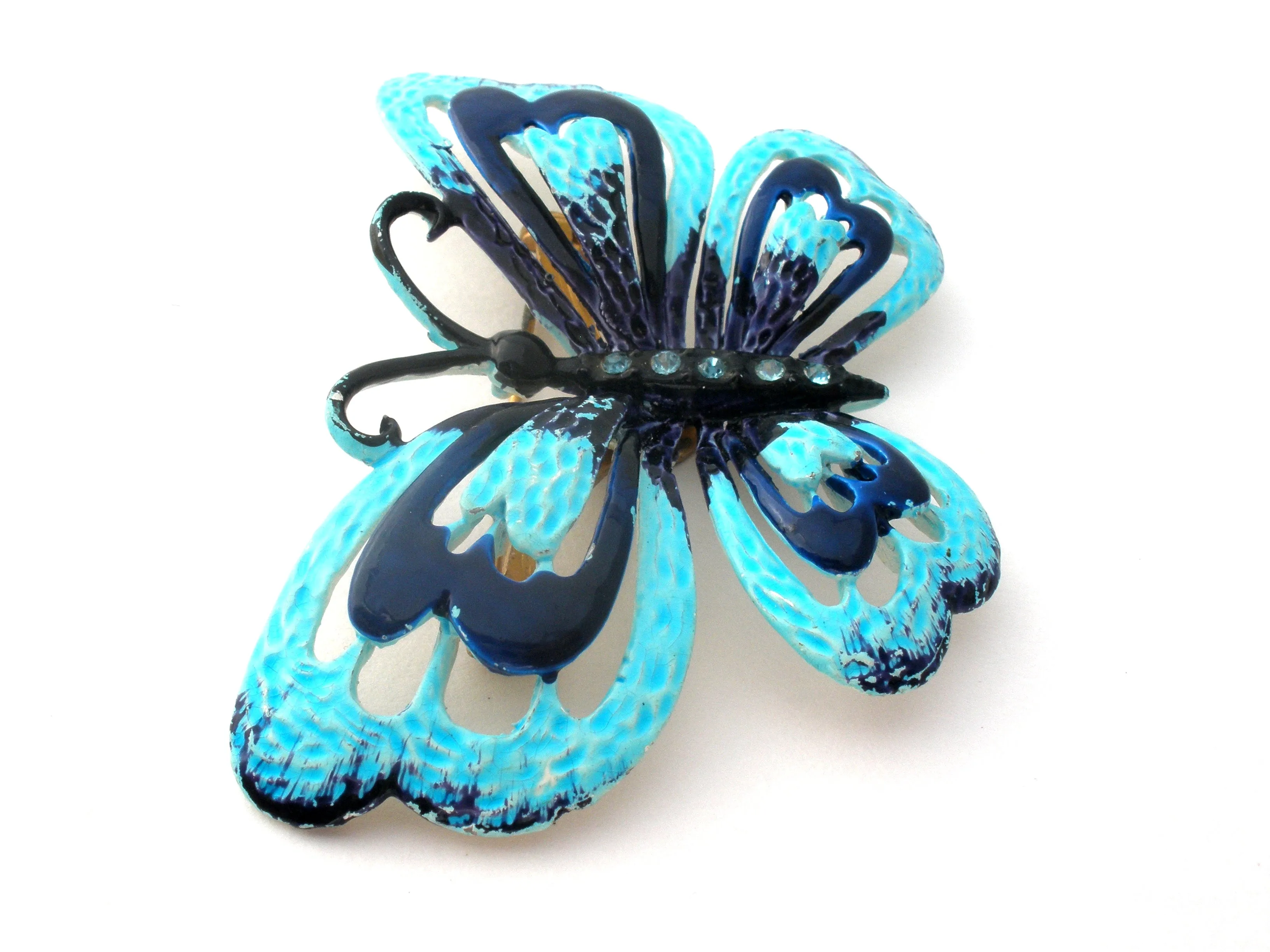 Vintage Blue Enamel Butterfly Brooch Pin