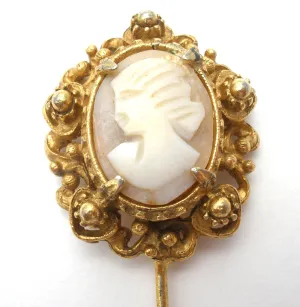 Vintage Left Facing Cameo Stick Gold Tone Pin
