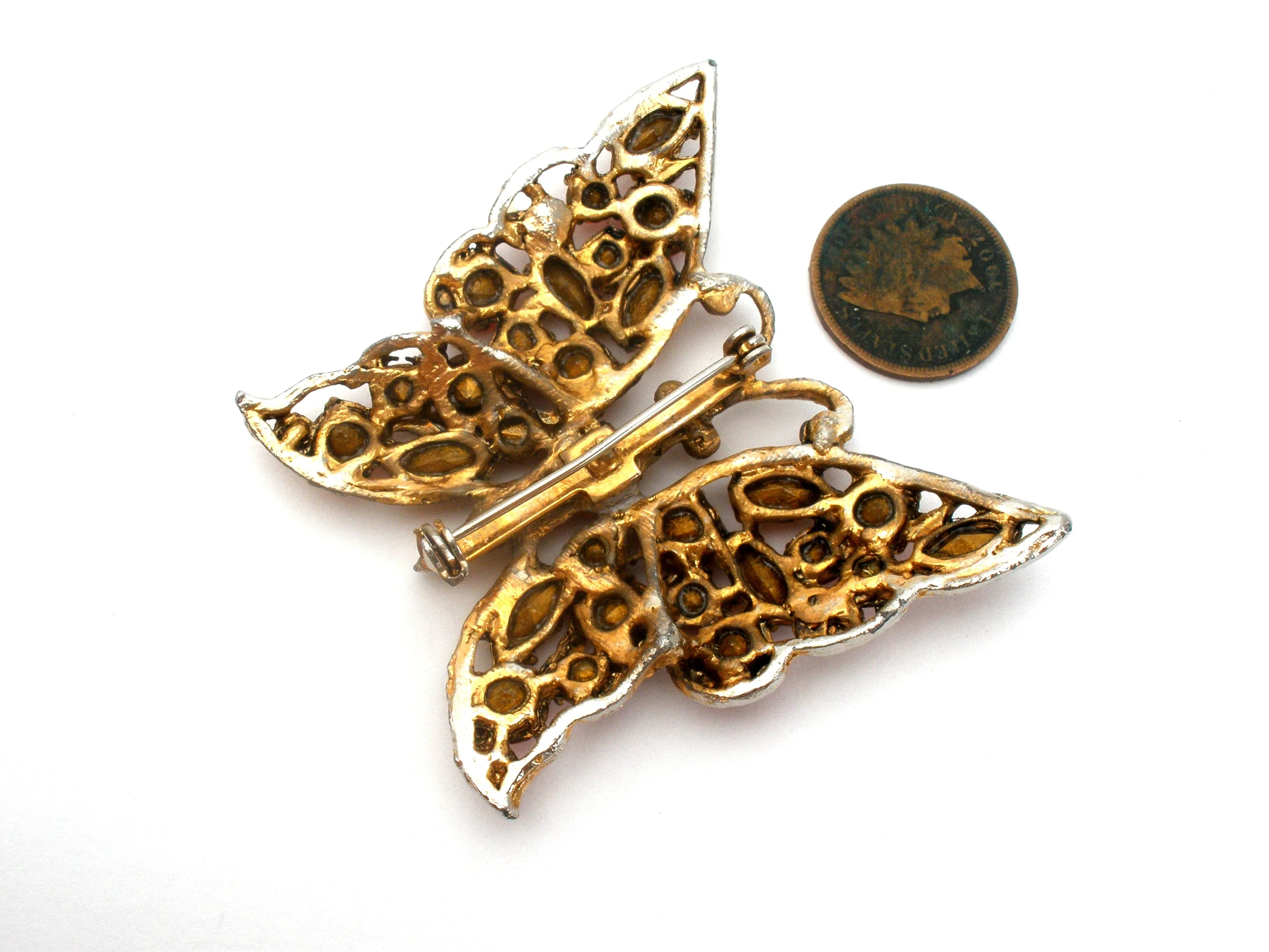 Vintage Red Butterfly Brooch Pin