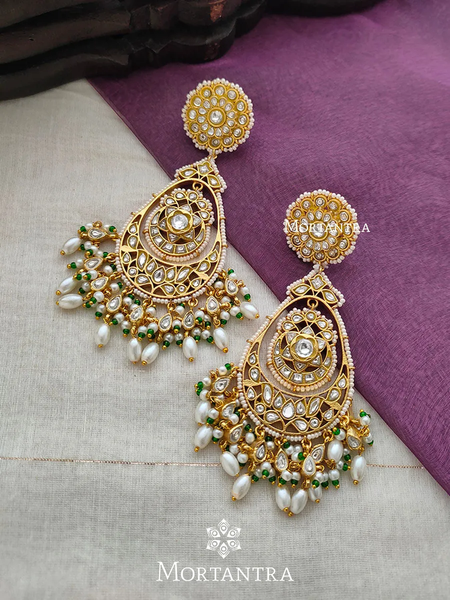 White Color Gold Plated Jadau Kundan Earrings - TR-EAR31