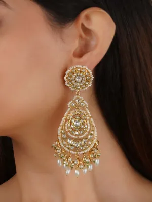 White Color Gold Plated Jadau Kundan Earrings - TR-EAR31